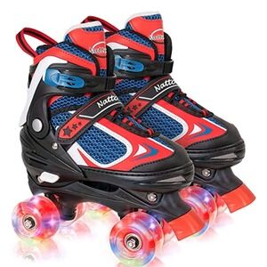 Nattork Kids Adjustable Quad Roller Skates with LED Light‎ Up Wheels Size L